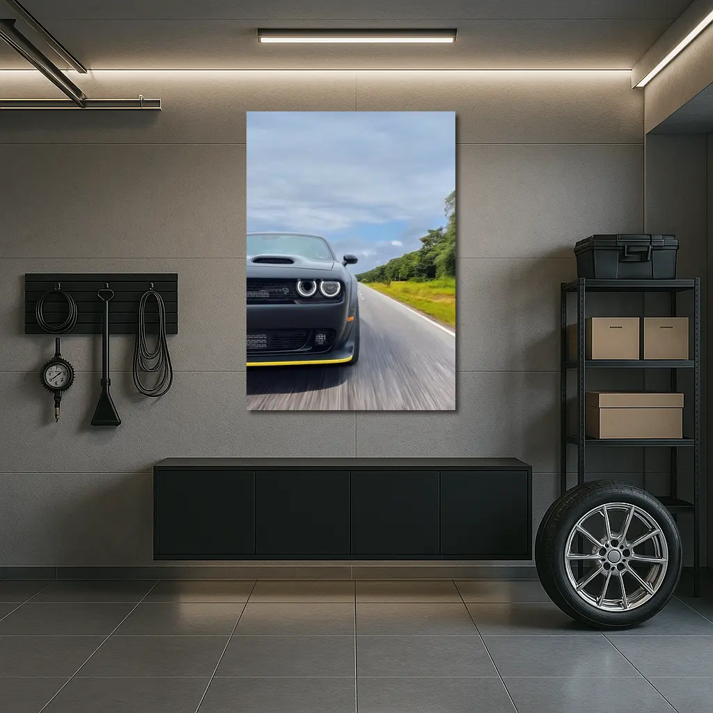 Dodge Challenger Hellcat Speeding Open Road – Wall Art