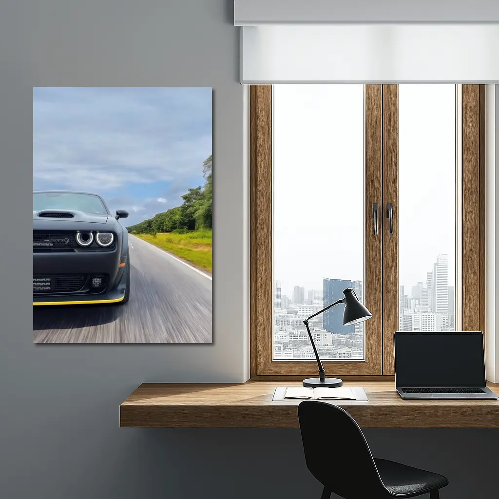 Dodge Challenger Hellcat Speeding Open Road – Wall Art