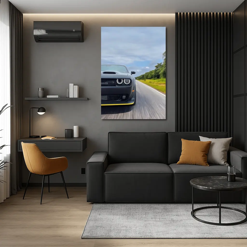 Dodge Challenger Hellcat Speeding Open Road – Wall Art