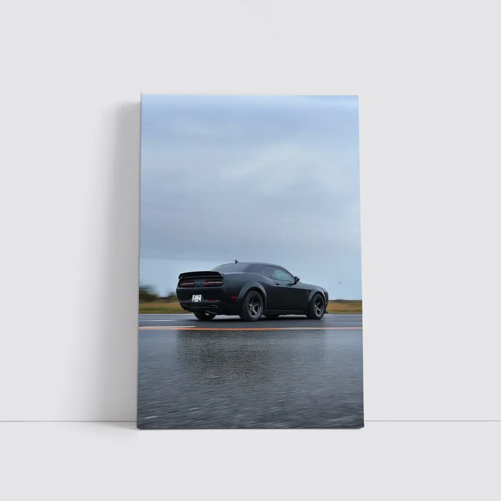 Dodge Challenger Demon Matte Black Wet Road – Wall Art