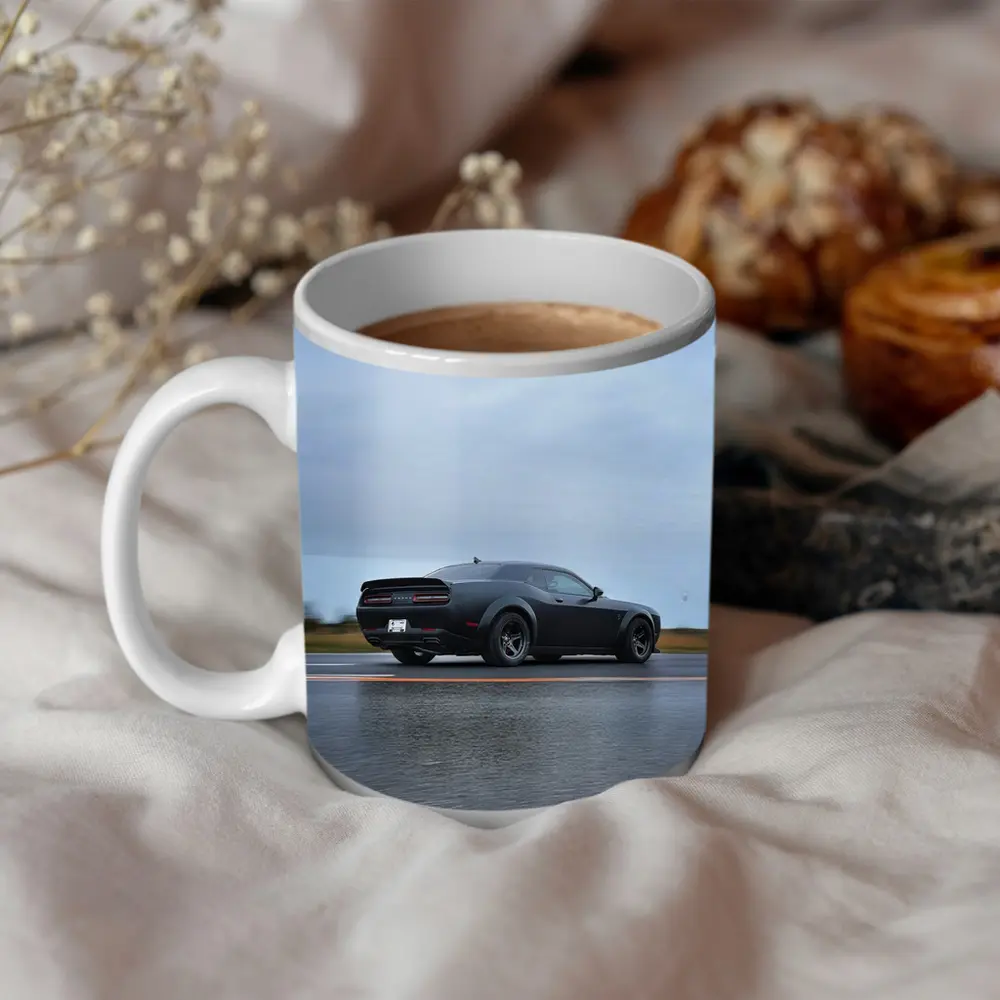 Dodge Challenger Demon Matte Black Wet Road – Mugs