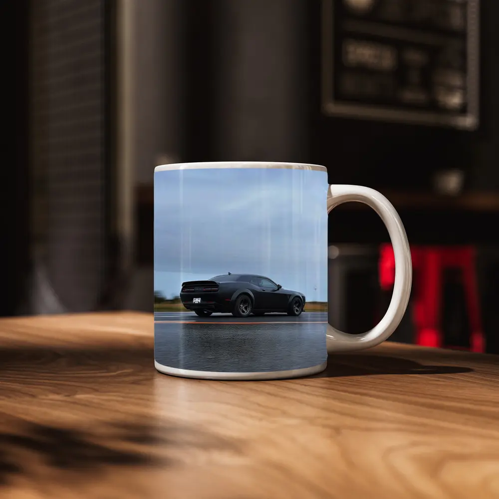 Dodge Challenger Demon Matte Black Wet Road – Mugs