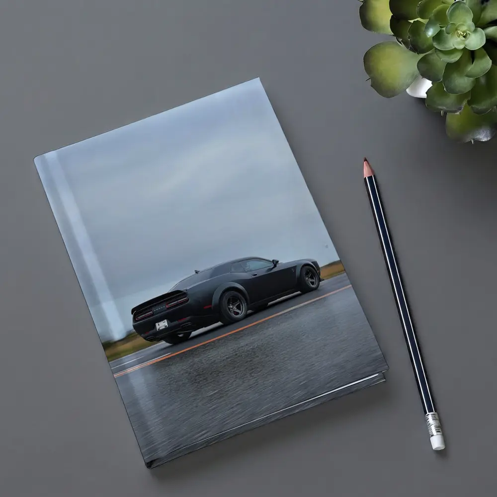 Dodge Challenger Demon Matte Black Wet Road – Notebooks