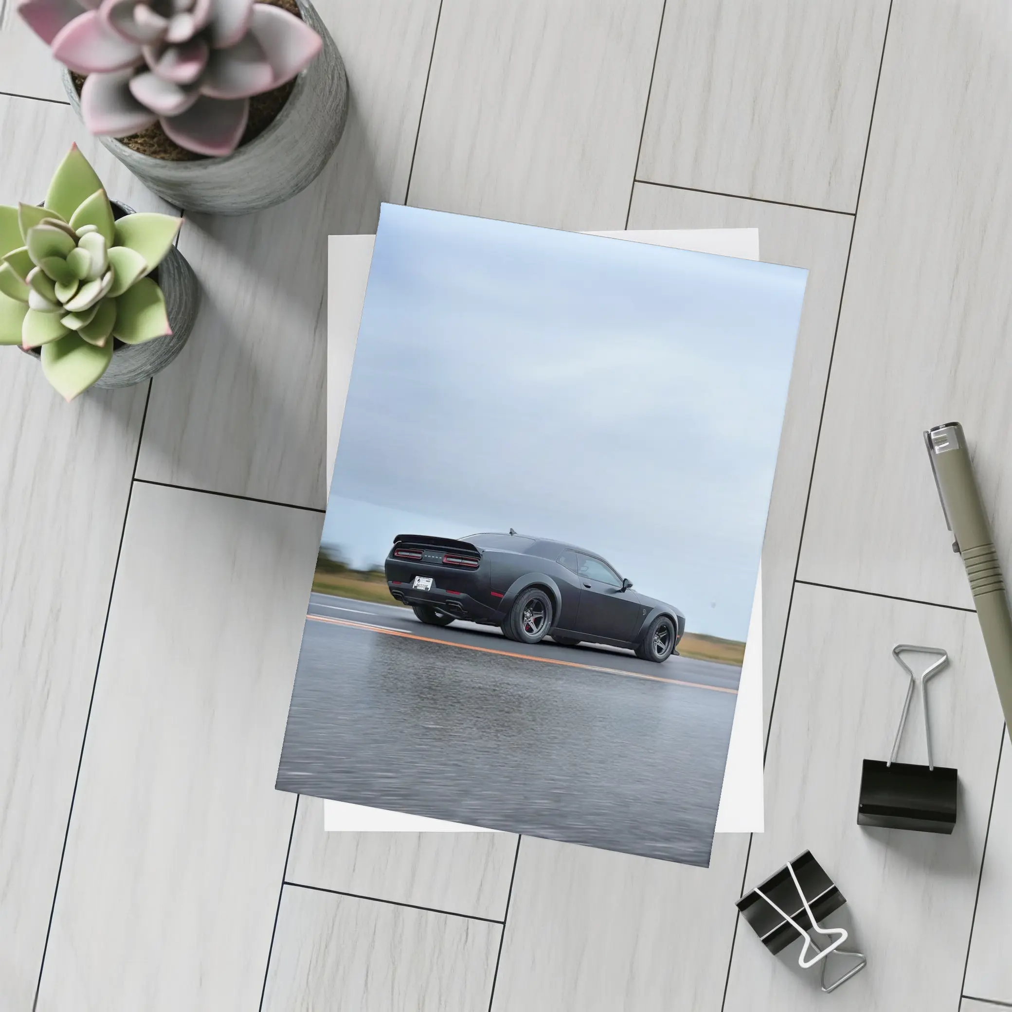 Dodge Challenger Demon Matte Black Wet Road – Postcards