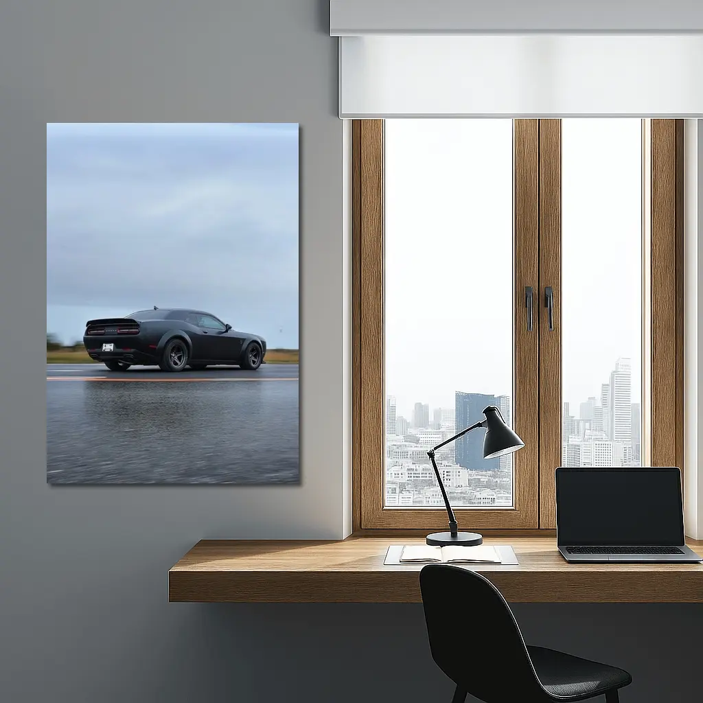 Dodge Challenger Demon Matte Black Wet Road – Wall Art