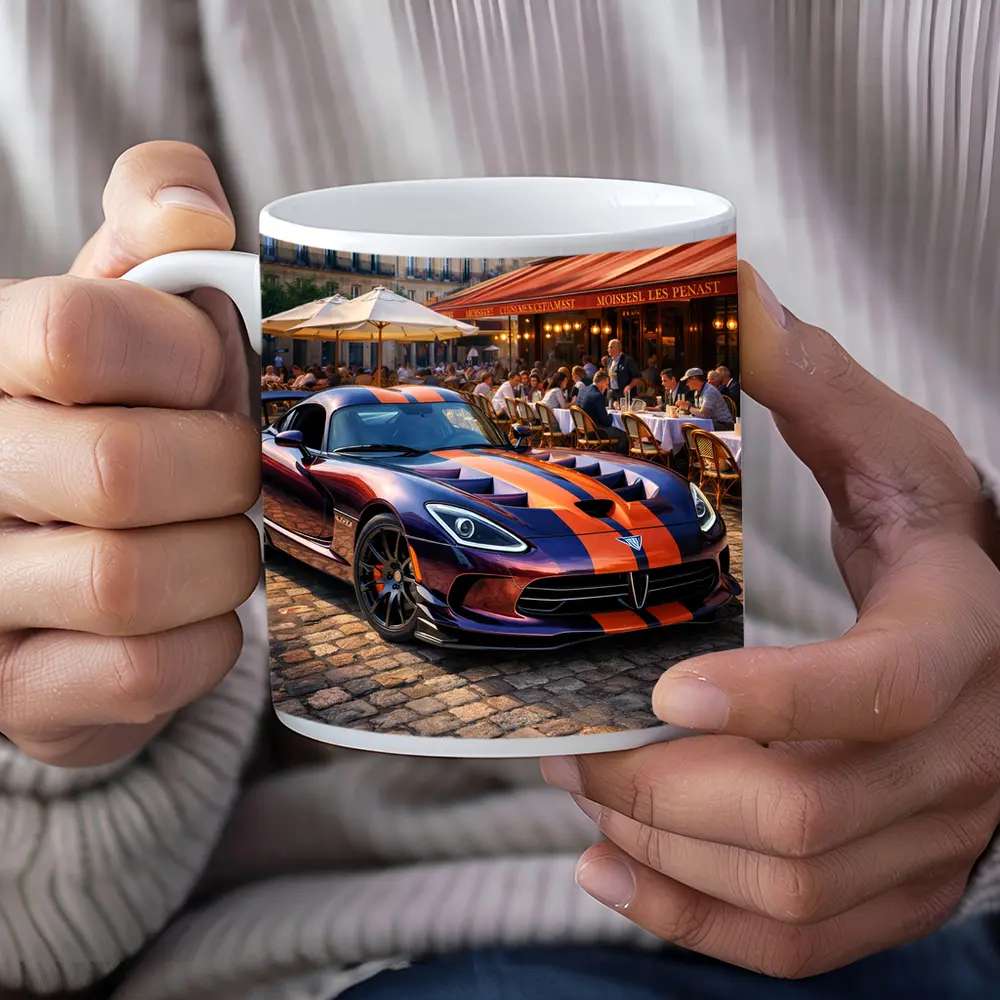 Dodge Viper Parked Outside Paris Cafe – Mugs