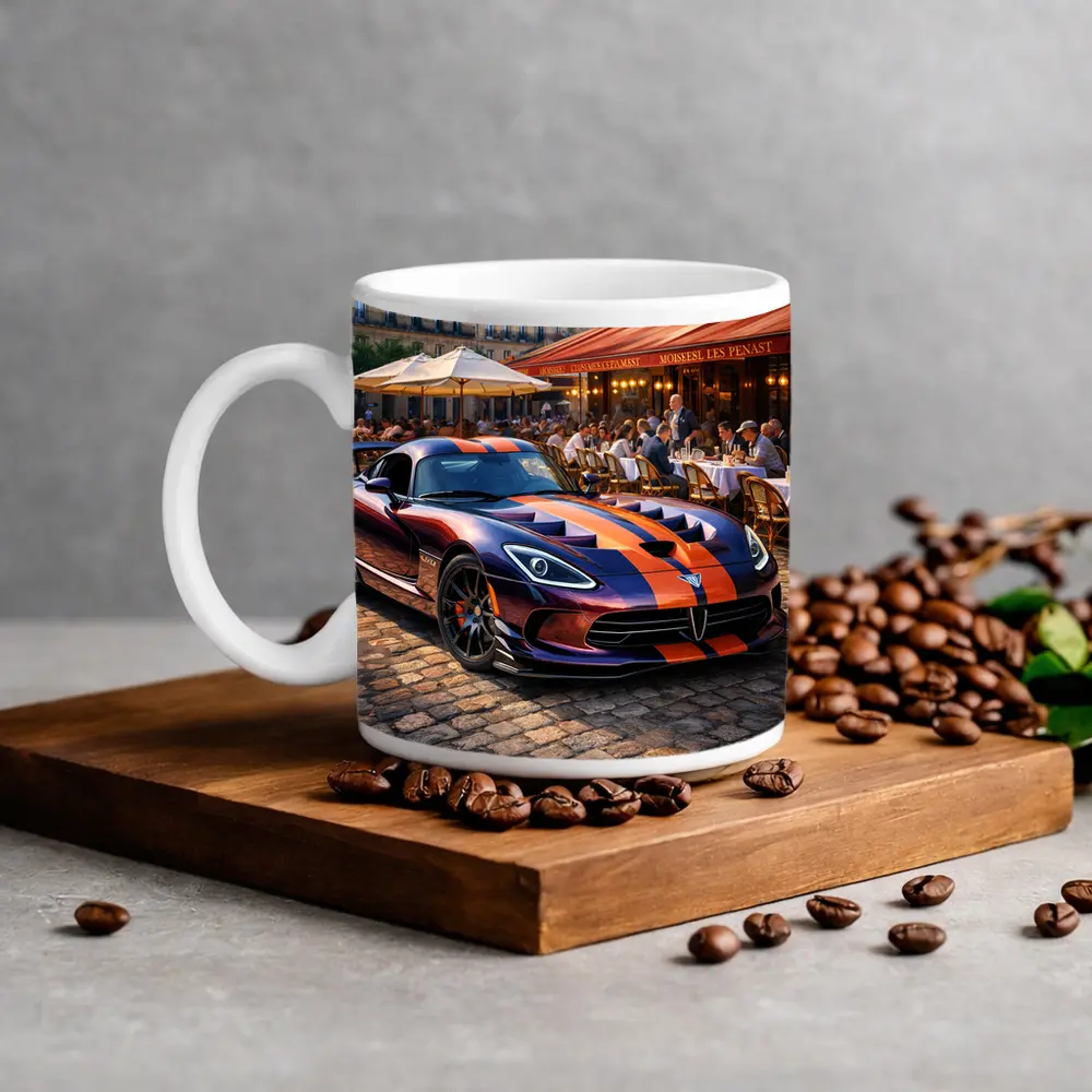 Dodge Viper Parked Outside Paris Cafe – Mugs