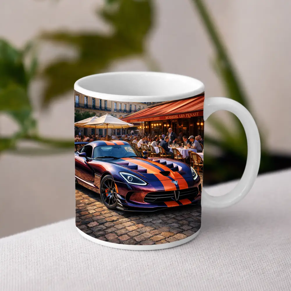 Dodge Viper Parked Outside Paris Cafe – Mugs