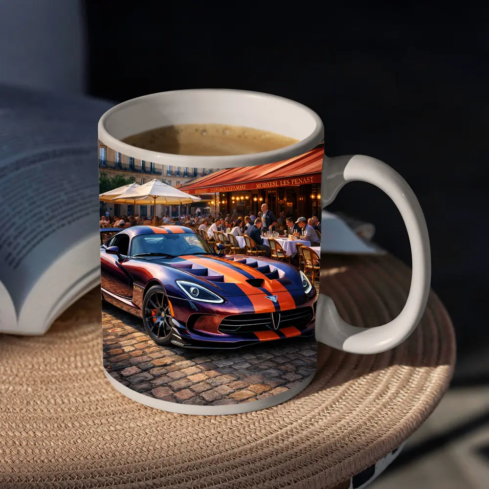 Dodge Viper Parked Outside Paris Cafe – Mugs