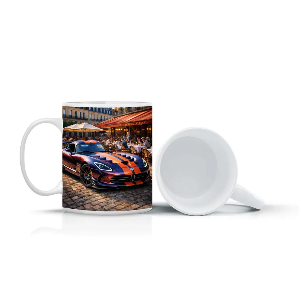 Dodge Viper Parked Outside Paris Cafe – Mugs