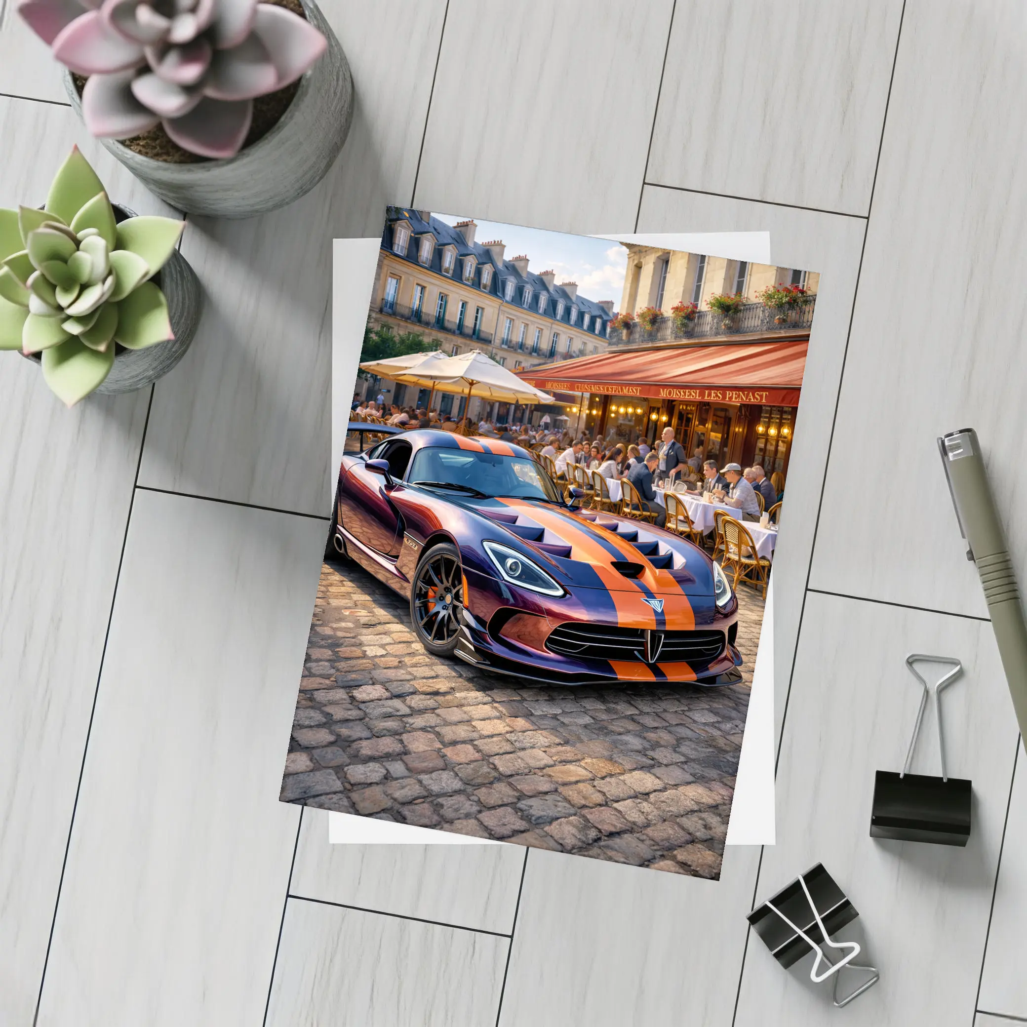 Dodge Viper Parked Outside Paris Cafe – Postcards