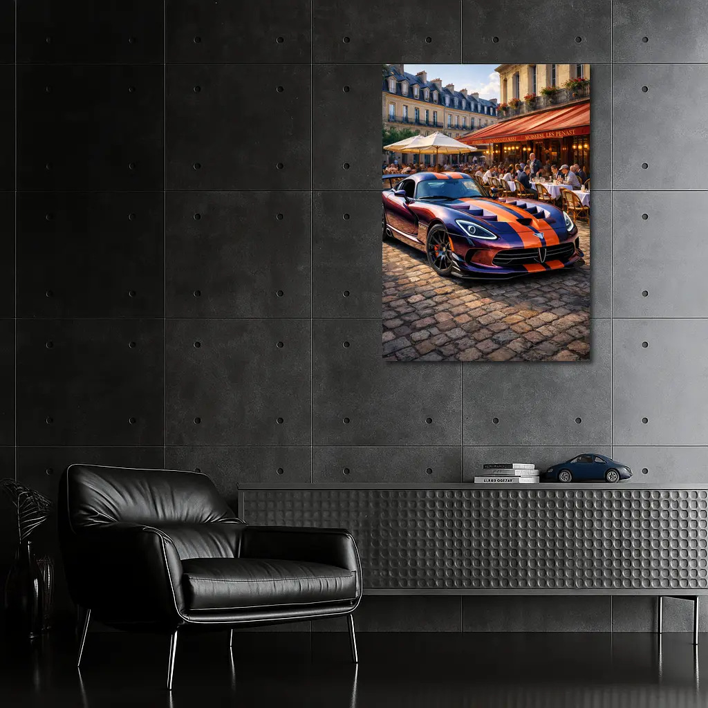 Dodge Viper Parked Outside Paris Cafe – Wall Art
