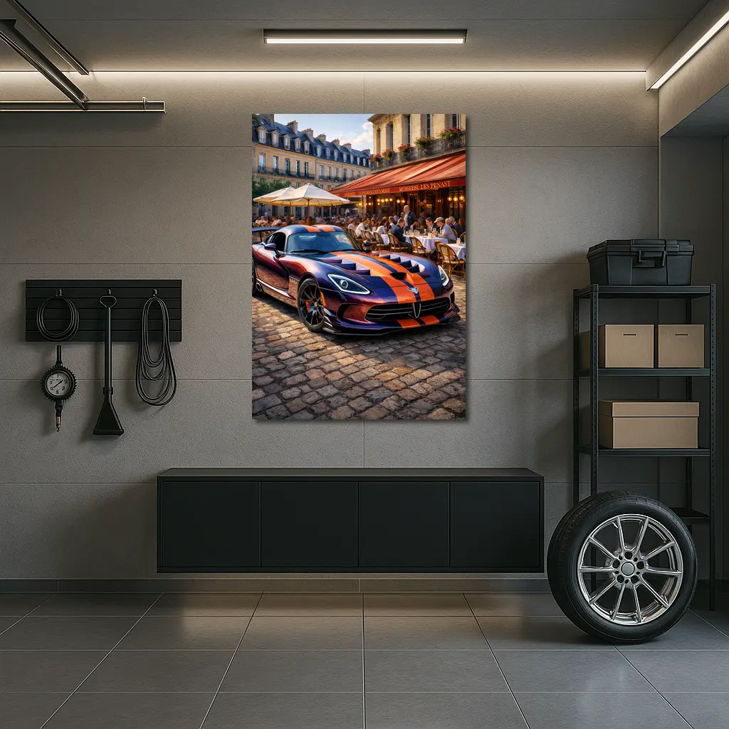 Dodge Viper Parked Outside Paris Cafe – Wall Art