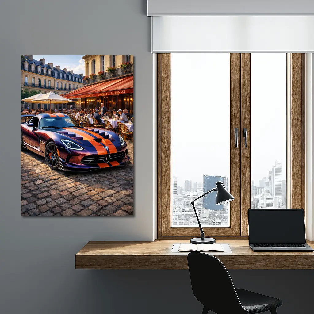 Dodge Viper Parked Outside Paris Cafe – Wall Art
