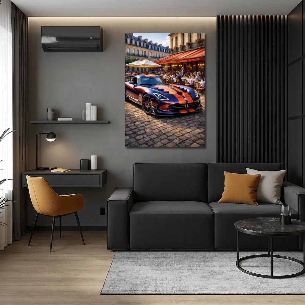 Dodge Viper Parked Outside Paris Cafe – Wall Art