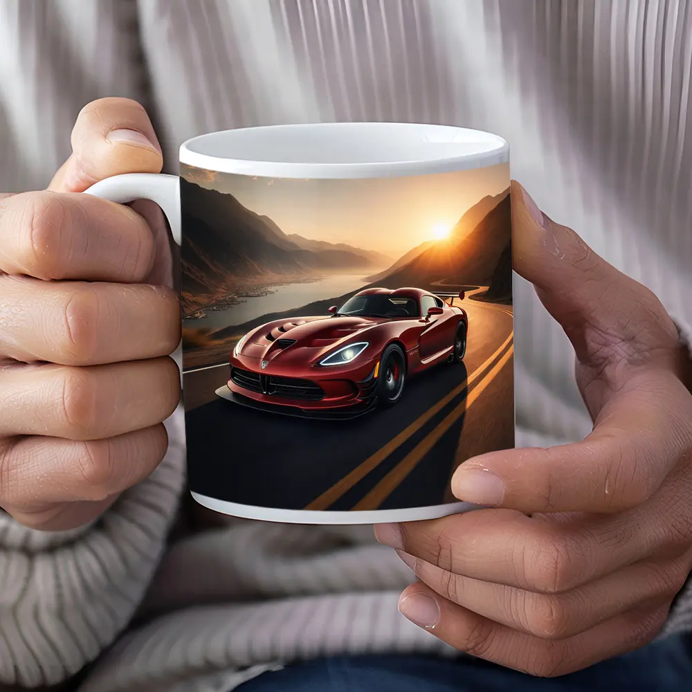 Dodge Viper Driving Mountain Road At Sunset – Mugs