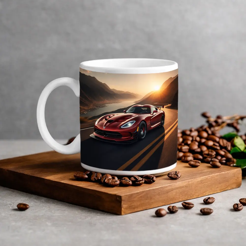 Dodge Viper Driving Mountain Road At Sunset – Mugs