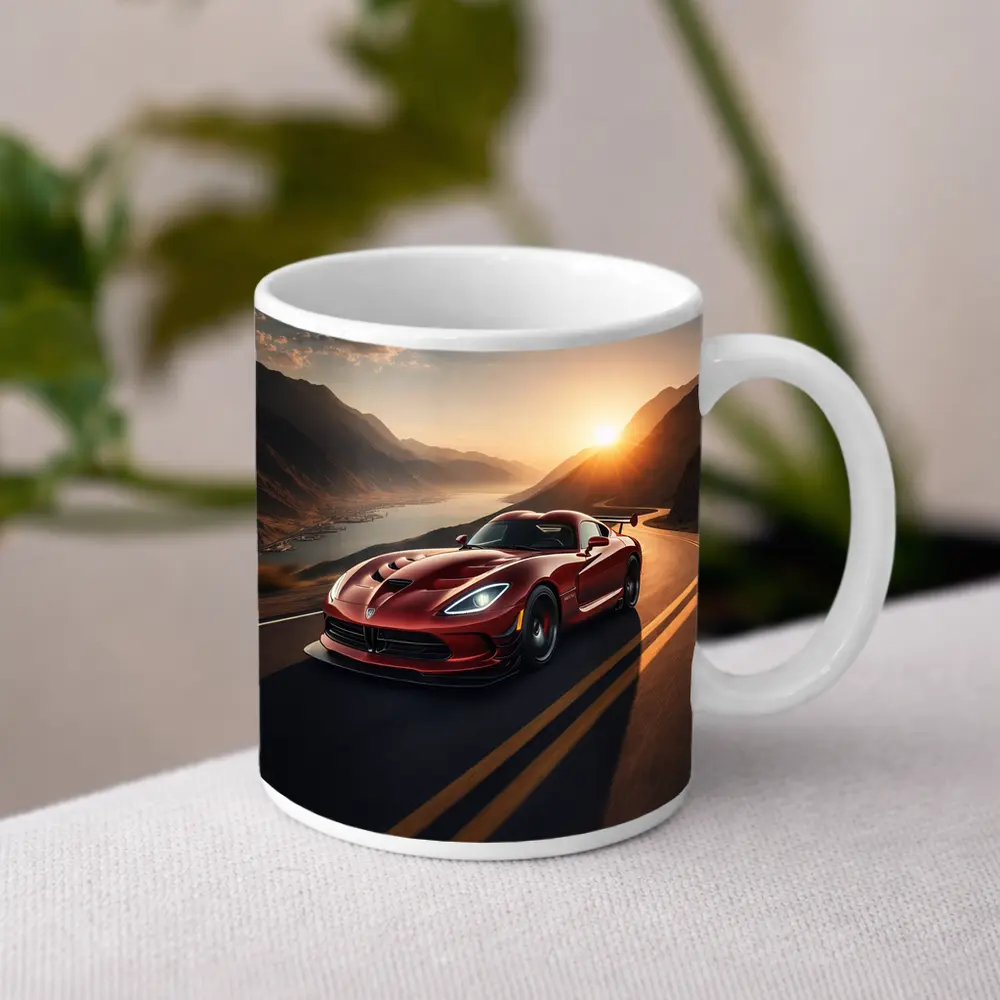 Dodge Viper Driving Mountain Road At Sunset – Mugs
