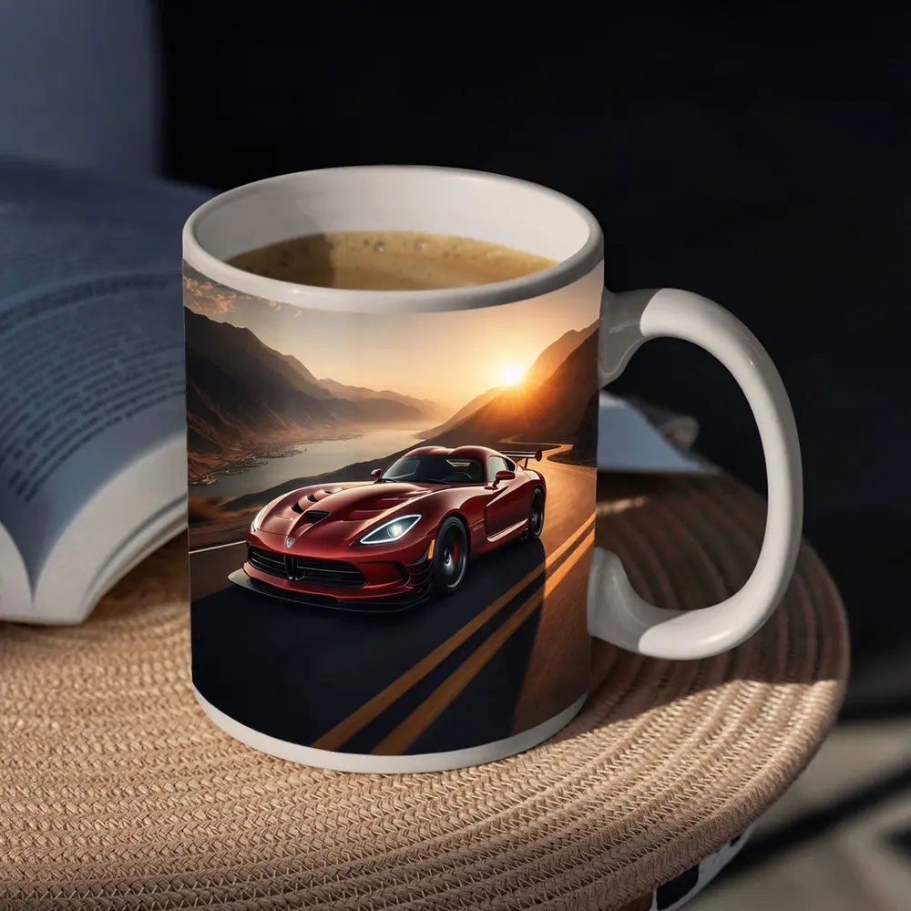 Dodge Viper Driving Mountain Road At Sunset – Mugs