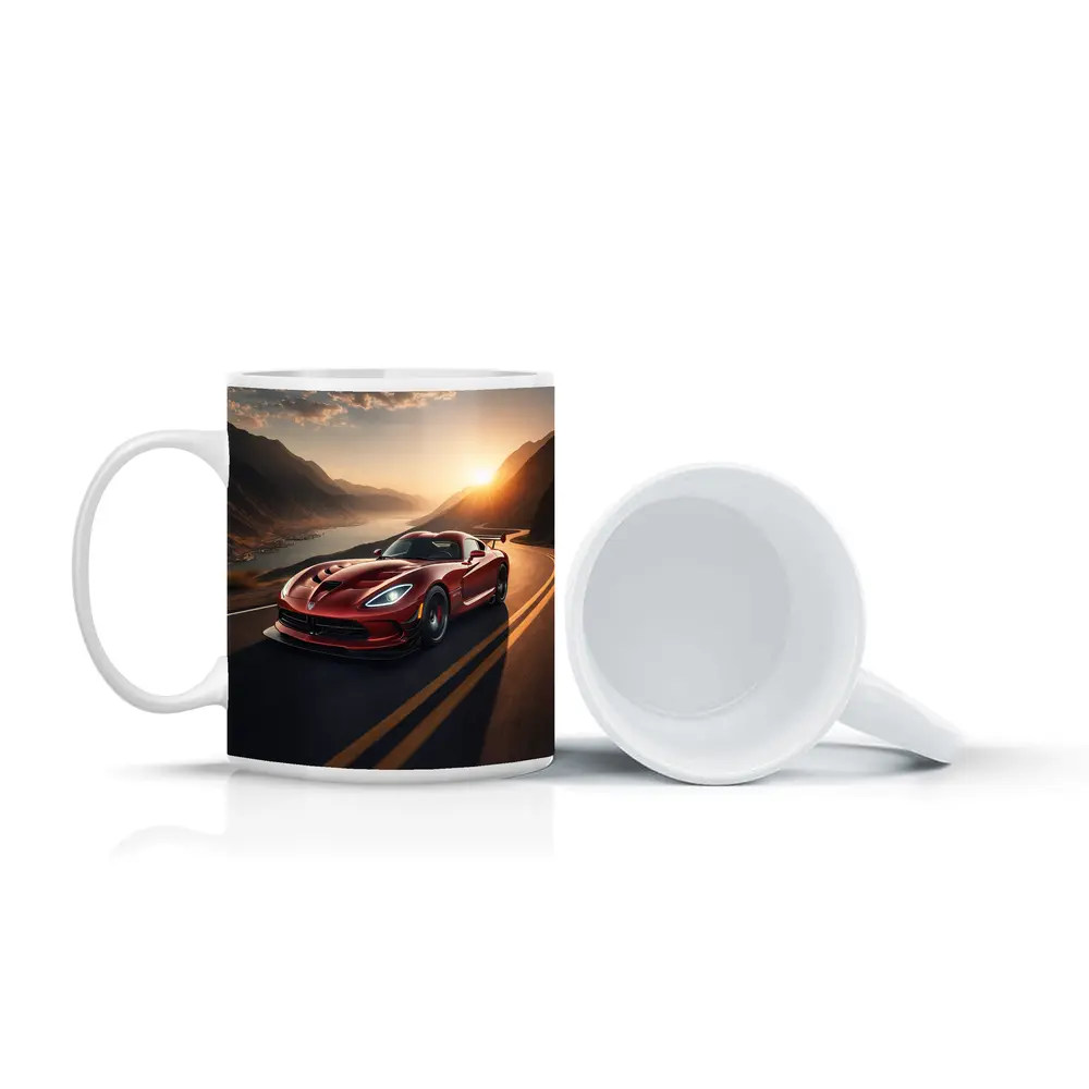 Dodge Viper Driving Mountain Road At Sunset – Mugs