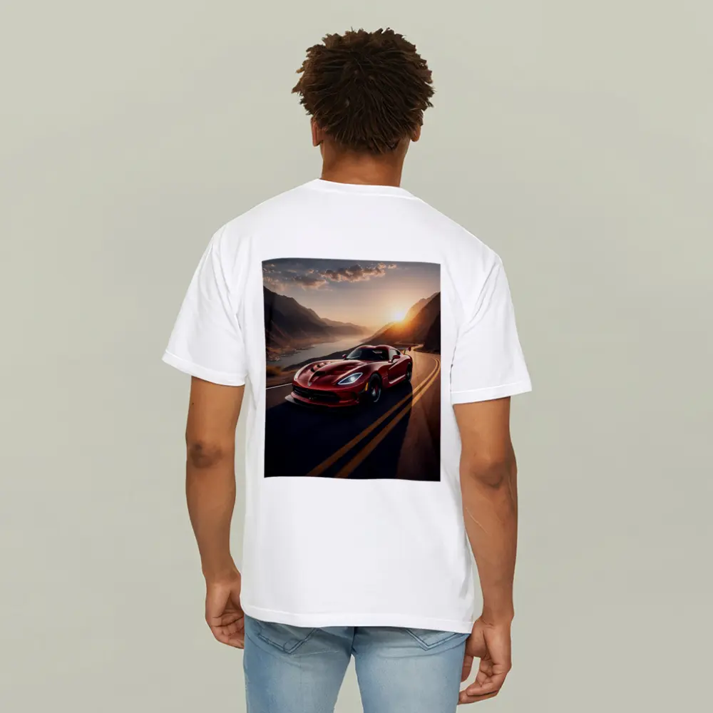 Dodge Viper Driving Mountain Road At Sunset – T-Shirts