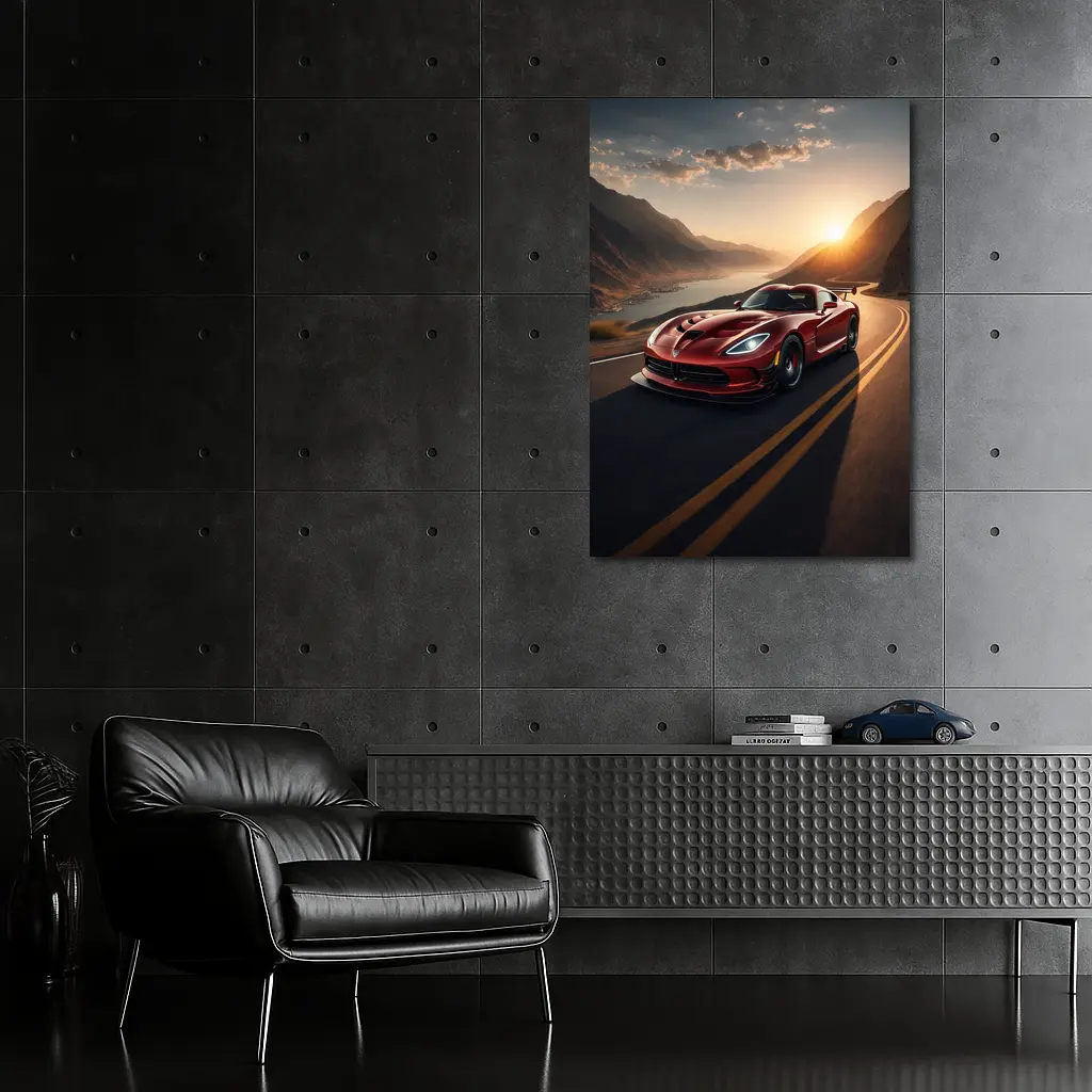 Dodge Viper Driving Mountain Road At Sunset – Wall Art