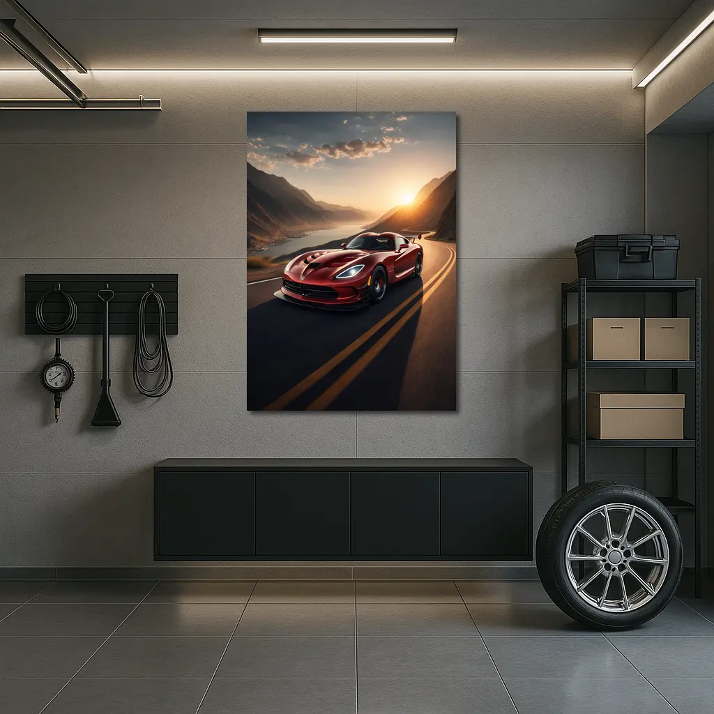 Dodge Viper Driving Mountain Road At Sunset – Wall Art