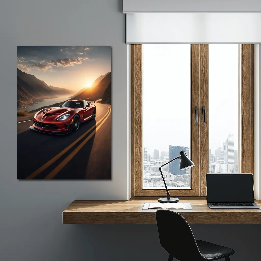 Dodge Viper Driving Mountain Road At Sunset – Wall Art