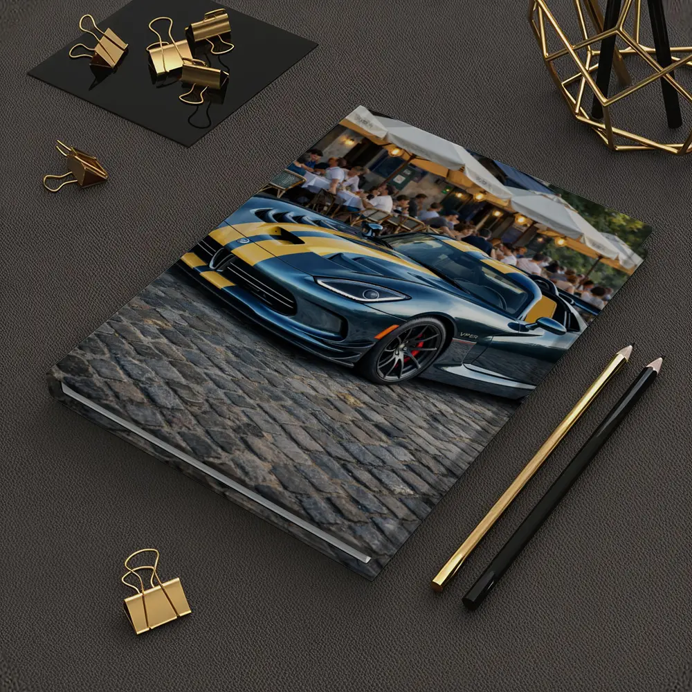 Dodge Viper Blue Yellow Stripes Cobblestone Street – Notebooks