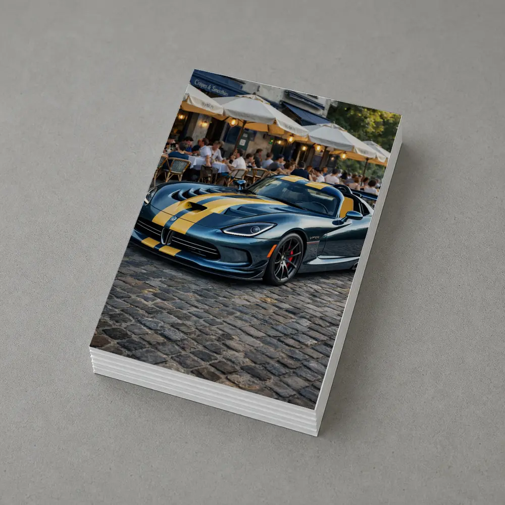 Dodge Viper Blue Yellow Stripes Cobblestone Street – Postcards