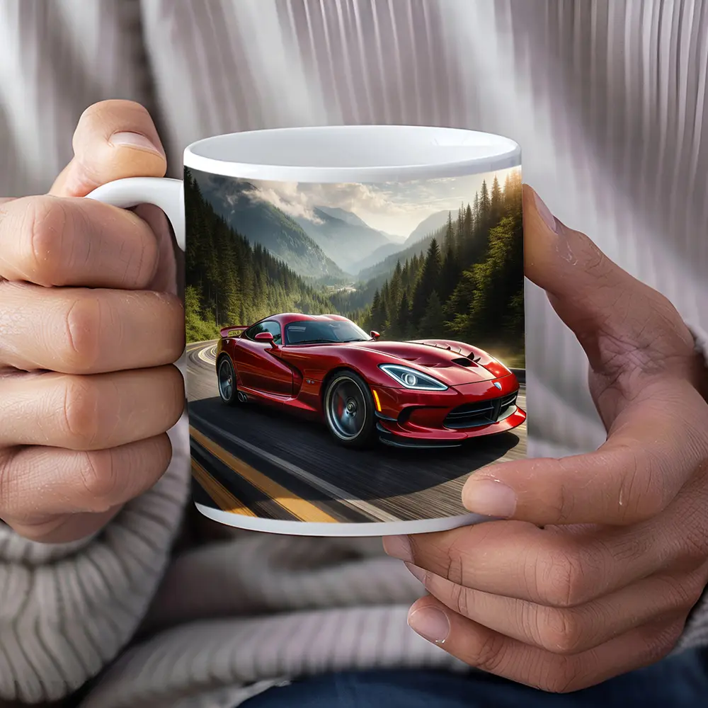 Dodge Viper Red Sports Car Mountain Road – Mugs