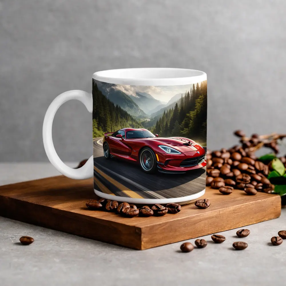 Dodge Viper Red Sports Car Mountain Road – Mugs