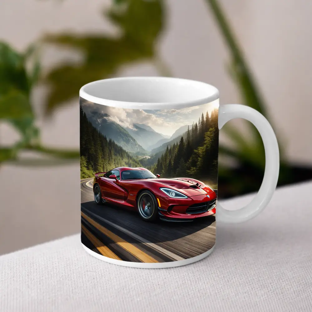 Dodge Viper Red Sports Car Mountain Road – Mugs