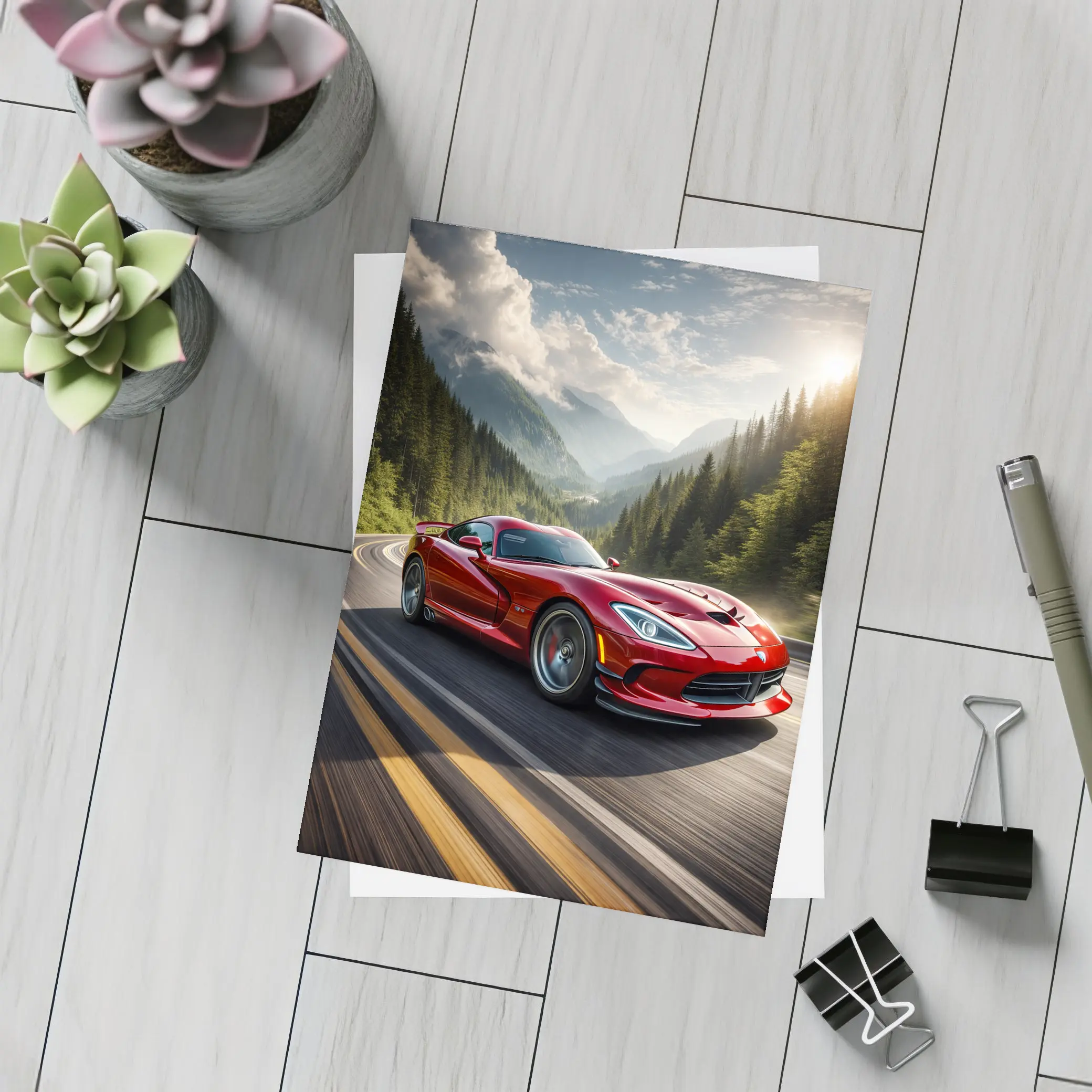 Dodge Viper Red Sports Car Mountain Road – Postcards