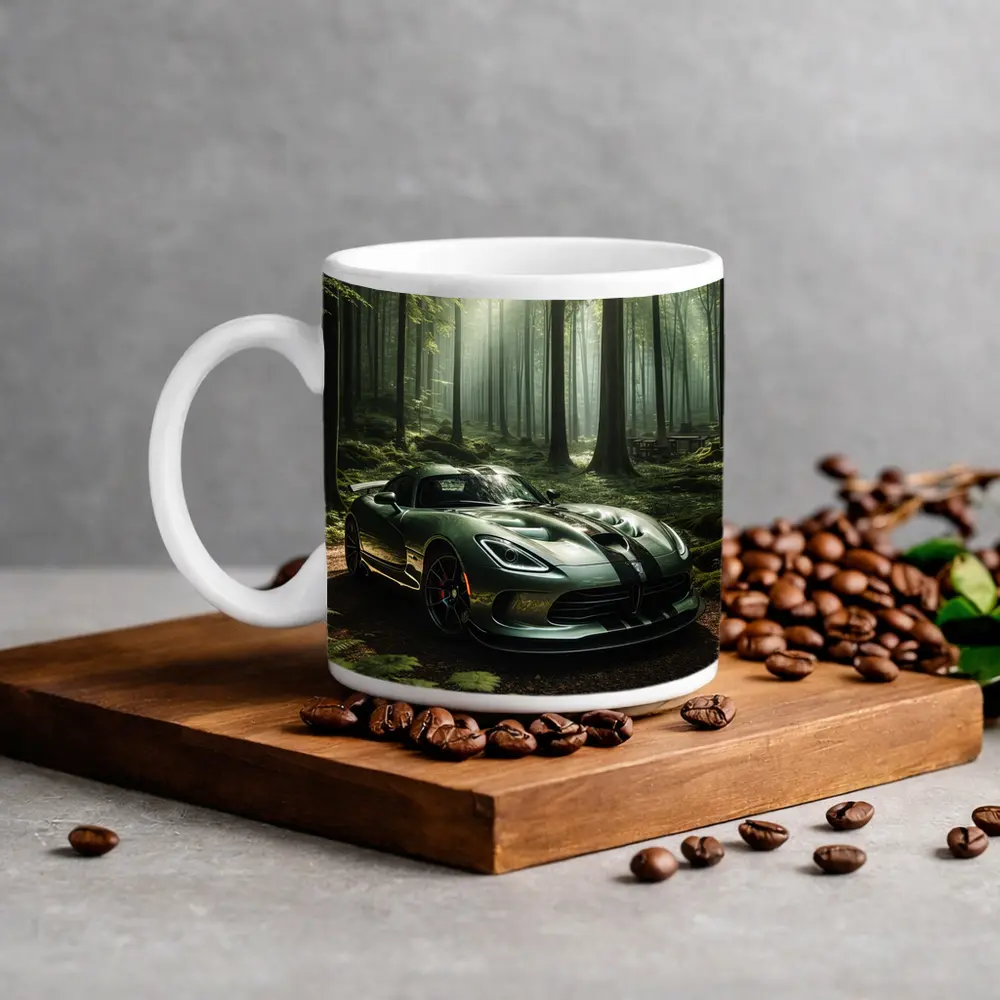 Dodge Viper Parked Deep Forest Setting – Mugs