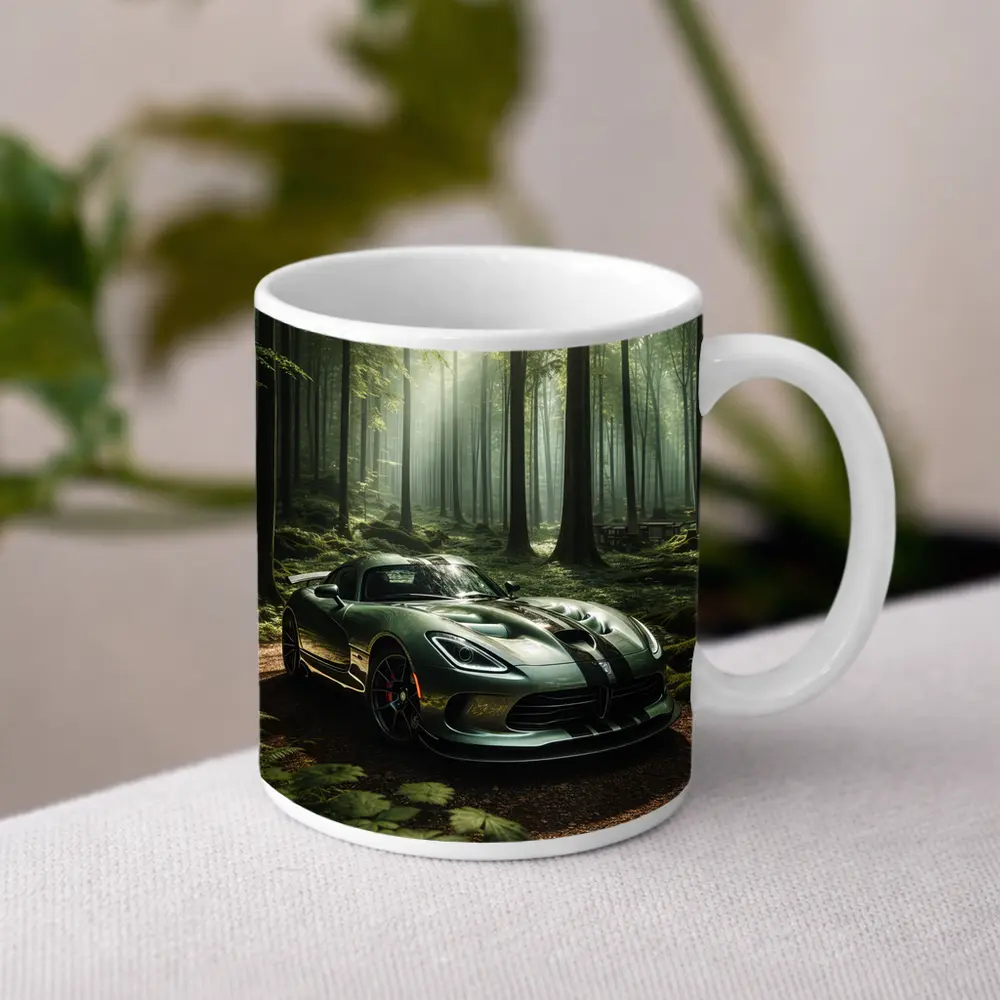 Dodge Viper Parked Deep Forest Setting – Mugs