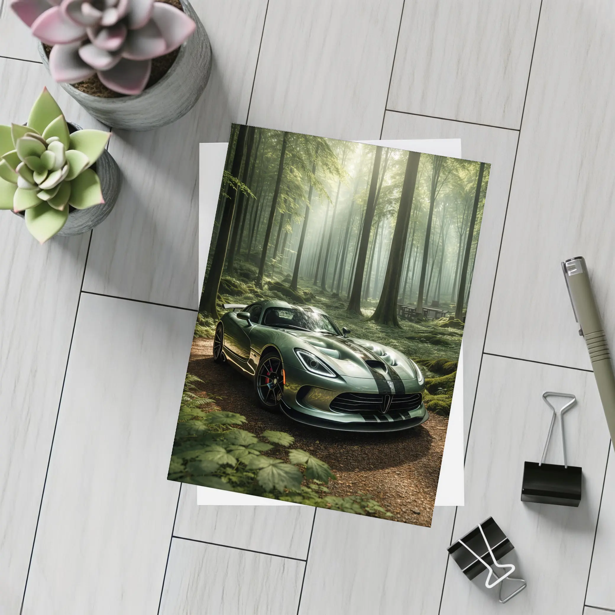 Dodge Viper Parked Deep Forest Setting – Postcards