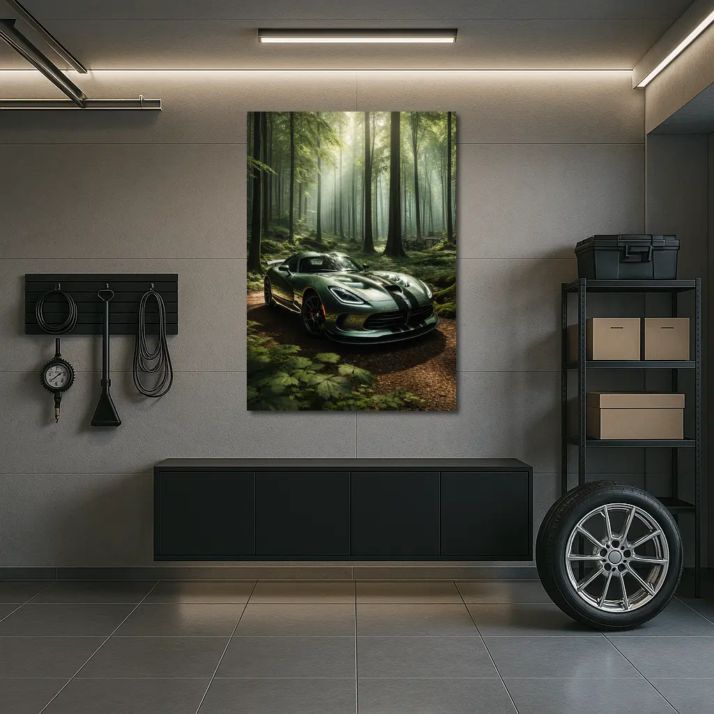 Dodge Viper Parked Deep Forest Setting – Wall Art