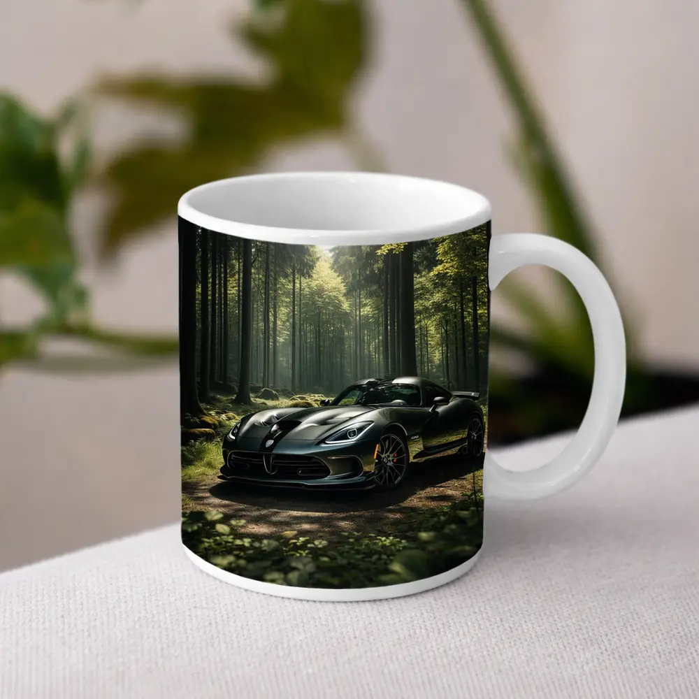 Dodge Viper Parked Deep Forest Setting – Mugs