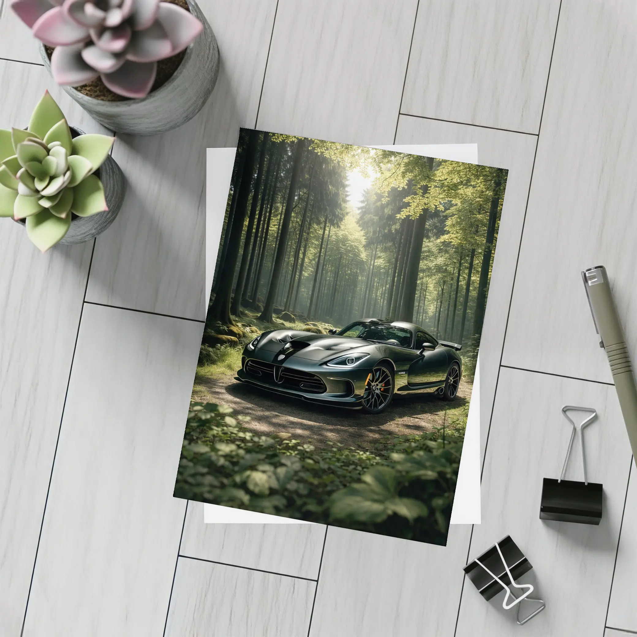 Dodge Viper Parked Deep Forest Setting – Postcards