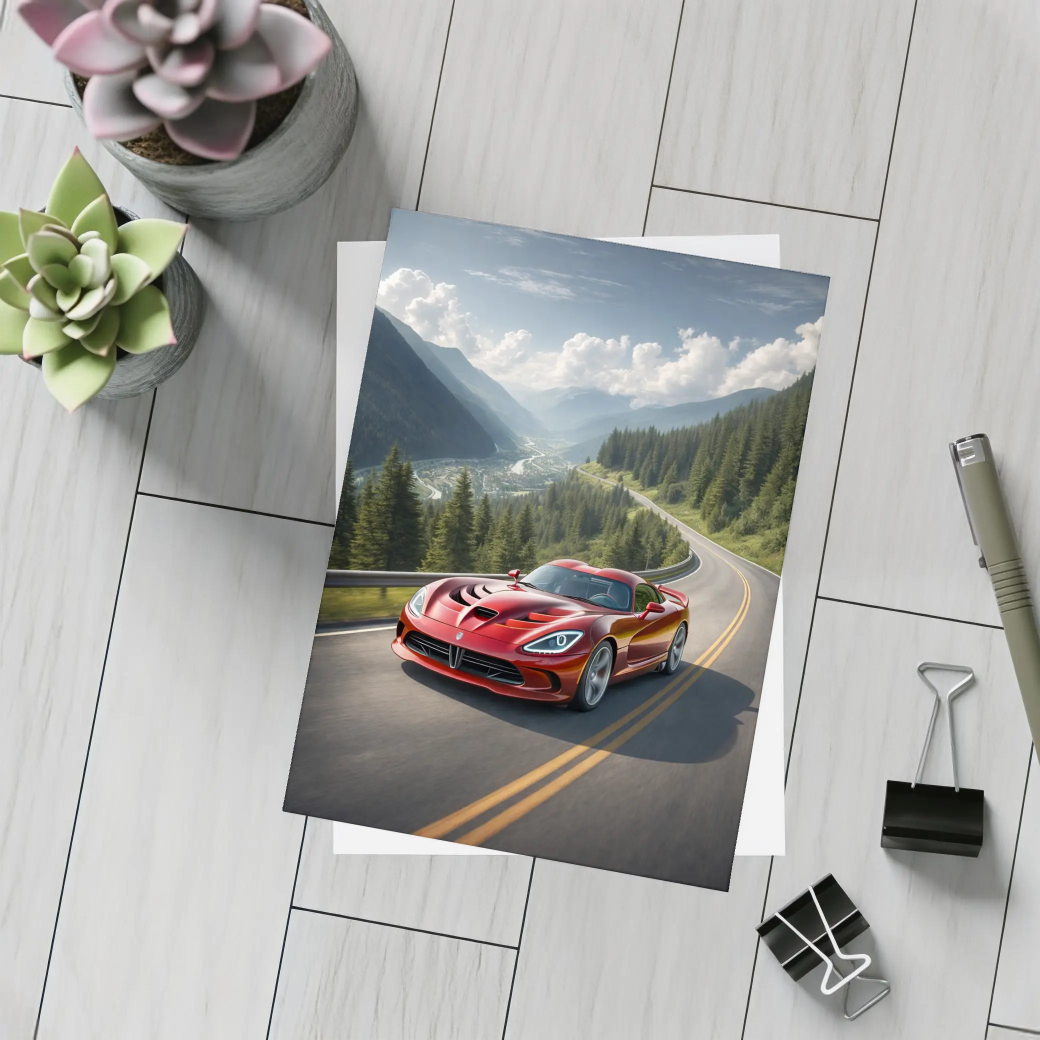 Dodge Viper Red on Mountain Road – Postcards