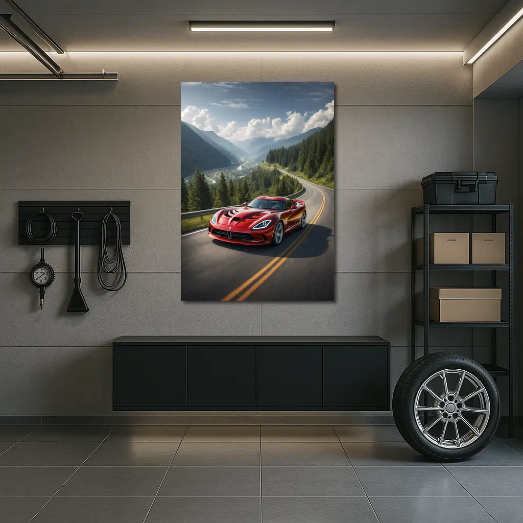 Dodge Viper Red on Mountain Road – Wall Art