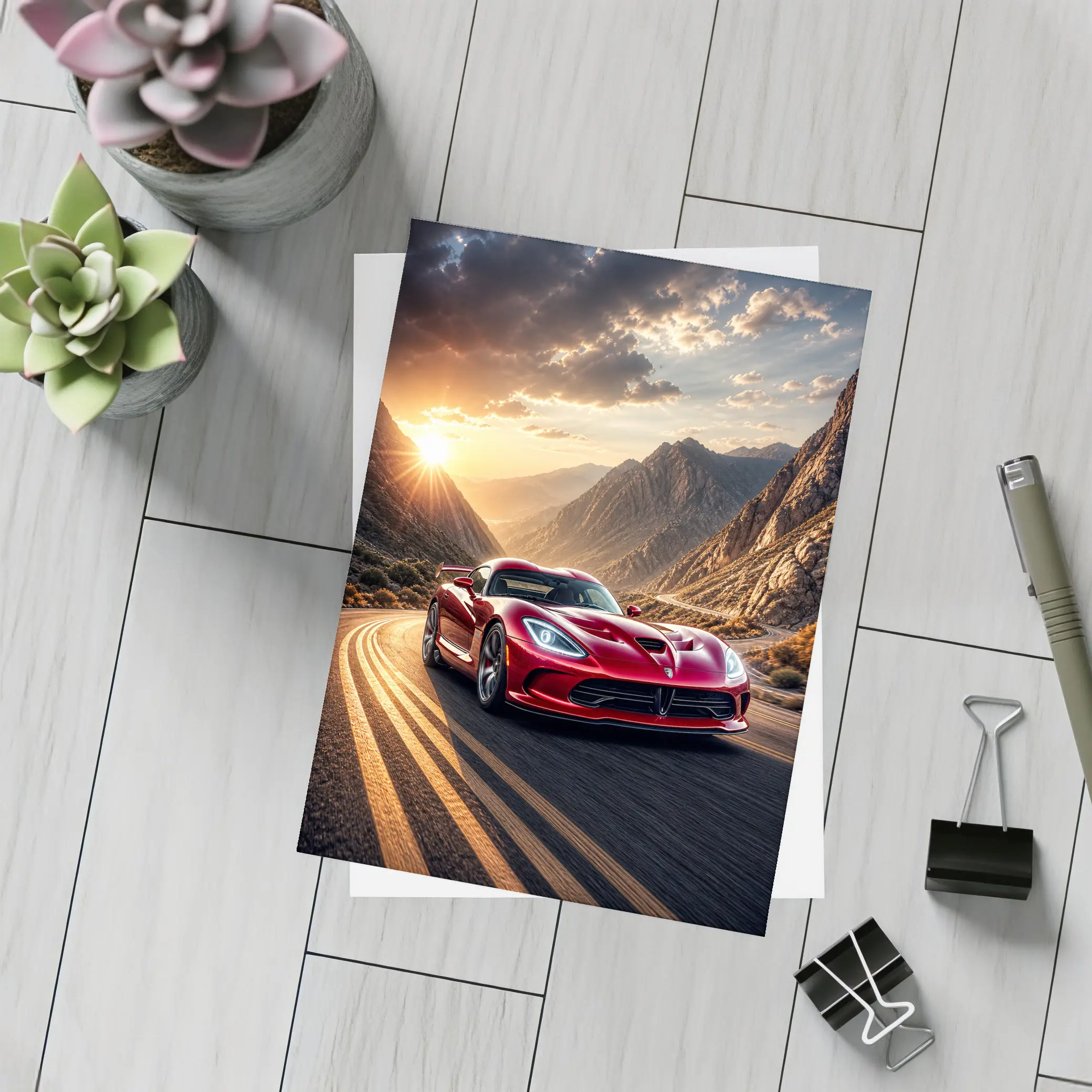 Dodge Viper Red Sports Car Mountain Road – Postcards