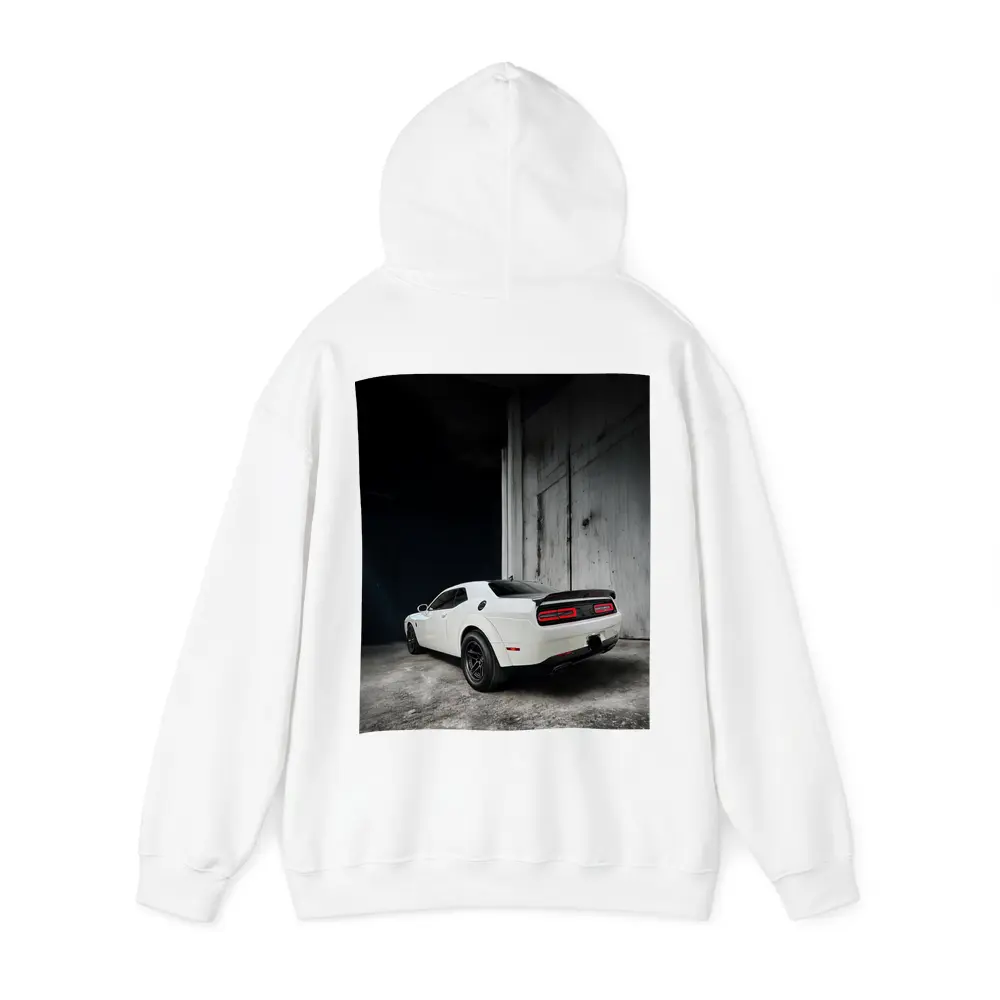 White Dodge Challenger Rear Abandoned Building – Hoodies