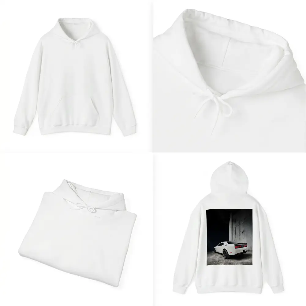 White Dodge Challenger Rear Abandoned Building – Hoodies
