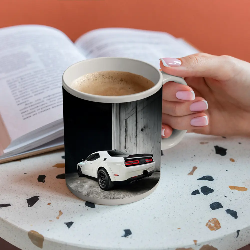 White Dodge Challenger Rear Abandoned Building – Mugs
