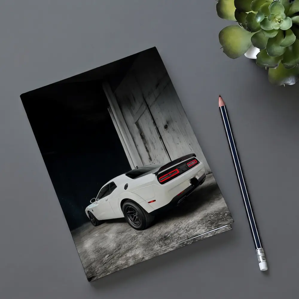 White Dodge Challenger Rear Abandoned Building – Notebooks