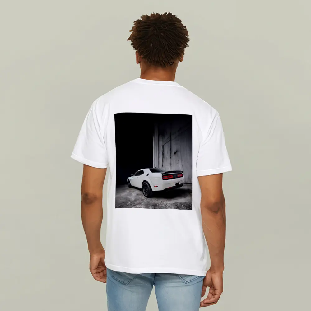 White Dodge Challenger Rear Abandoned Building – T-Shirts