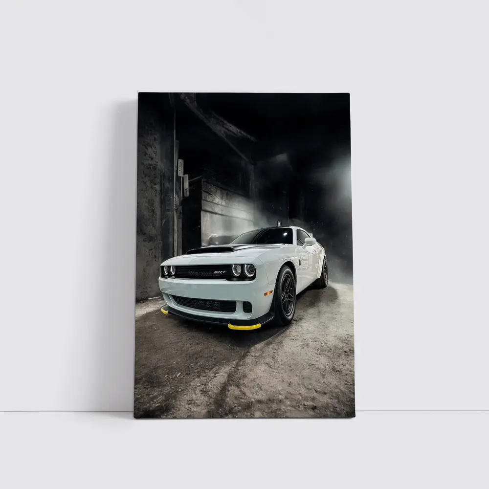Dodge Challenger SRT White Abandoned Building – Wall Art