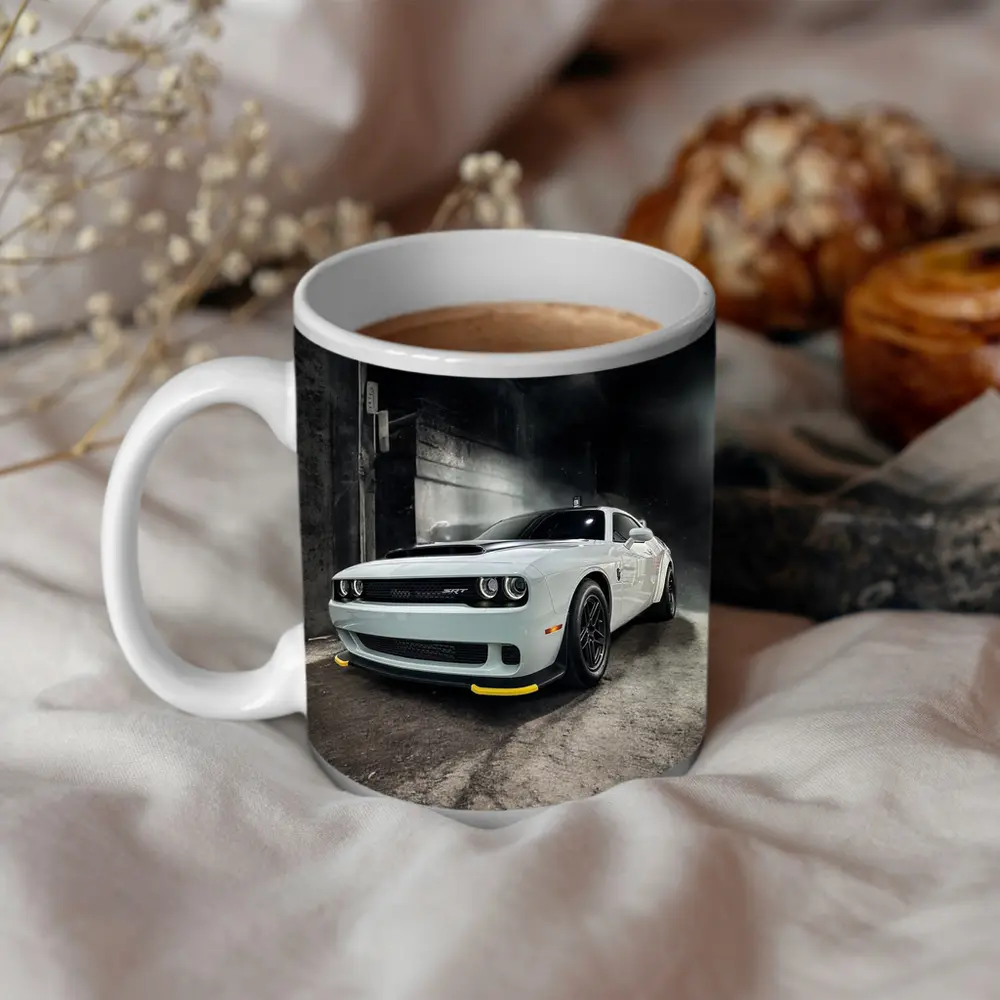Dodge Challenger SRT White Abandoned Building – Mugs